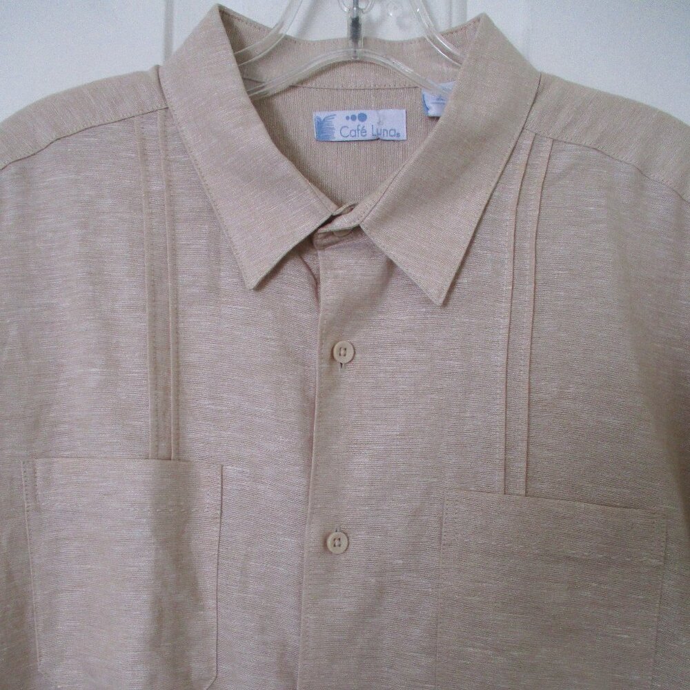 Cafe Luna Mens S/S Natural Linen Cotton Resortwear Casual Shirt NWOT- Size Large